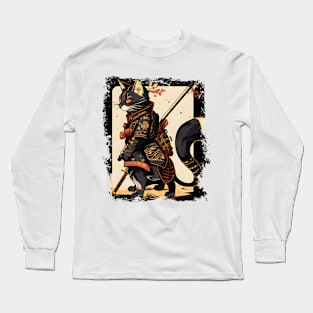 Cat Samurai Katana Sword And Japanese Kanji - Cat Lover Long Sleeve T-Shirt